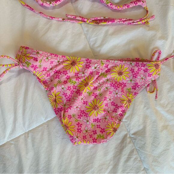 DAFFY Vintage 90s Swim Triangle Bikini, Pink & Yellow Floral - Picture 6 of 8